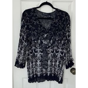 Maggie Barnes Women’s Ribbed Top Shirt Blouse Ruffle Neckline Size 1X (18/20W)